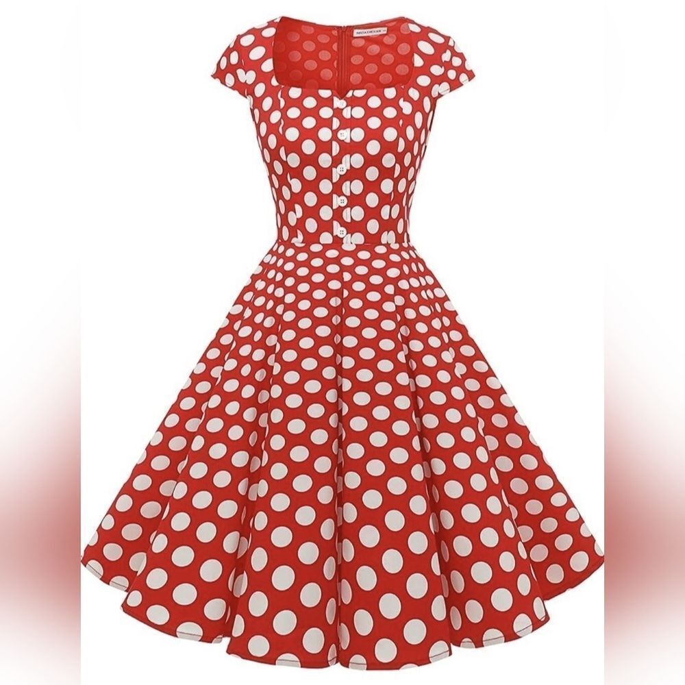 🔹️NWOT Red w/White Polka Dot 50's Rockabilly Dress Small